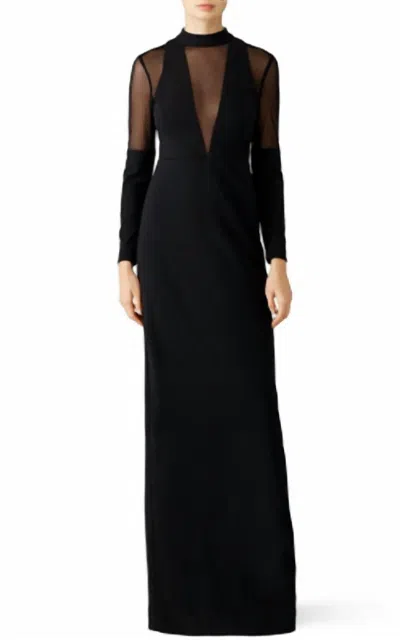Nicole Miller Sheer Long Sleeve Dress With Plunging Neckline In Black