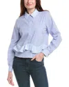 Nicole Miller Stripe Ruffle Long Sleeve Button-up Shirt