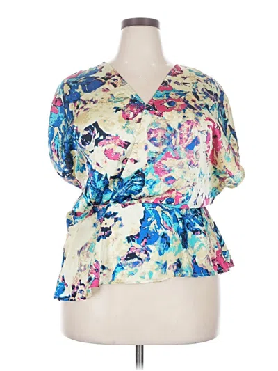 Pre-owned Nicole Miller Short Sleeve Blouse In Blue