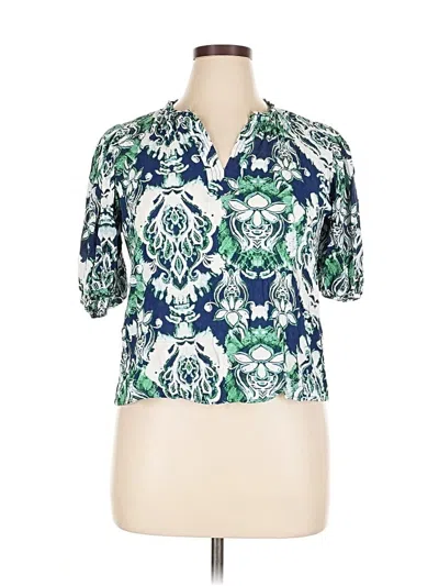 Pre-owned Nicole Miller Short Sleeve Blouse In Green