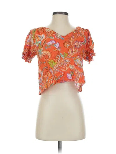 Pre-owned Nicole Miller Short Sleeve Blouse In Orange