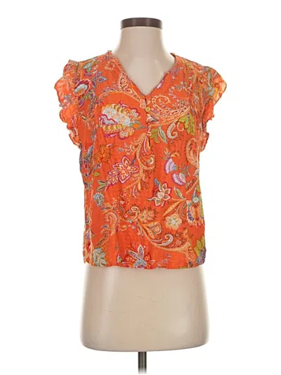 Pre-owned Nicole Miller Short Sleeve Blouse In Orange