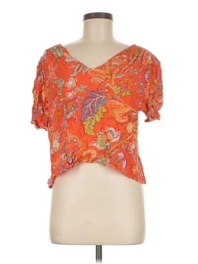 Pre-owned Nicole Miller Short Sleeve Blouse In Orange