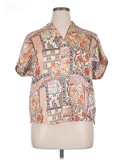 Pre-owned Nicole Miller Short Sleeve Blouse In Orange
