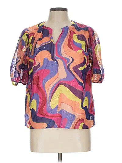 Pre-owned Nicole Miller Short Sleeve Blouse In Orange