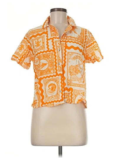 Pre-owned Nicole Miller Short Sleeve Blouse In Orange