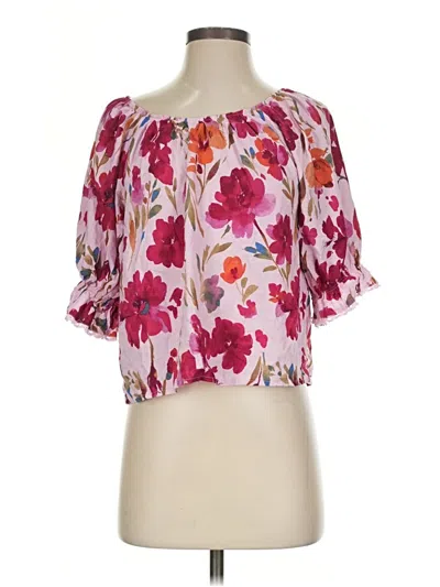 Pre-owned Nicole Miller Short Sleeve Blouse In Pink