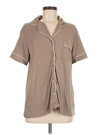 Pre-owned Nicole Miller Short Sleeve Blouse In Tan