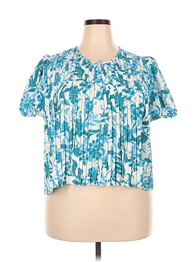 Pre-owned Nicole Miller Short Sleeve Blouse In Teal