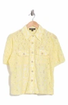 Nicole Miller Short Sleeve Lace Button-up Shirt In Yellow