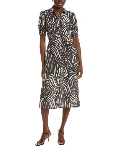 Nicole Miller Short Sleeve Linen-blend Sheath Dress In Brown