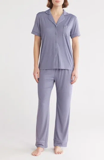 Nicole Miller Short Sleeve Notch Pajamas In Steel
