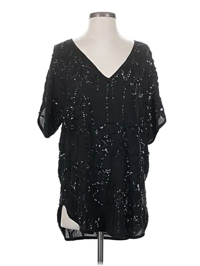 Pre-owned Nicole Miller Short Sleeve Silk Top Black Stars Pattern V Neck Tops
