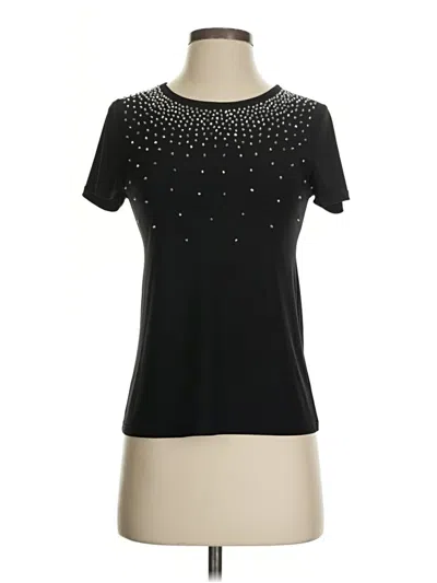 Pre-owned Nicole Miller Short Sleeve Top Black Mock Neckline Tops