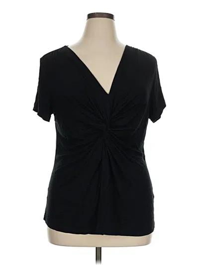 Pre-owned Nicole Miller Short Sleeve Top Black Plunge Neckline Tops