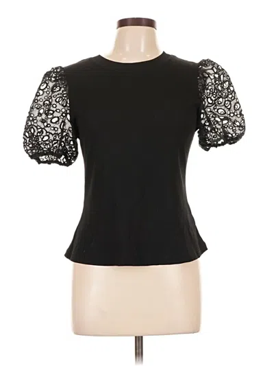 Pre-owned Nicole Miller Short Sleeve Top Black Sweetheart Neckline Tops