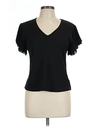Pre-owned Nicole Miller Short Sleeve Top Black V Neck Tops