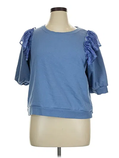 Pre-owned Nicole Miller Short Sleeve Top Blue Cold Shoulder Neckline Tops