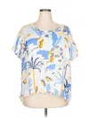 Nicole Miller Short Sleeve Top Blue Scoop Neck Tops In Blue