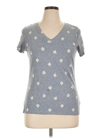 Pre-owned Nicole Miller Short Sleeve Top Gray V-neck Tops