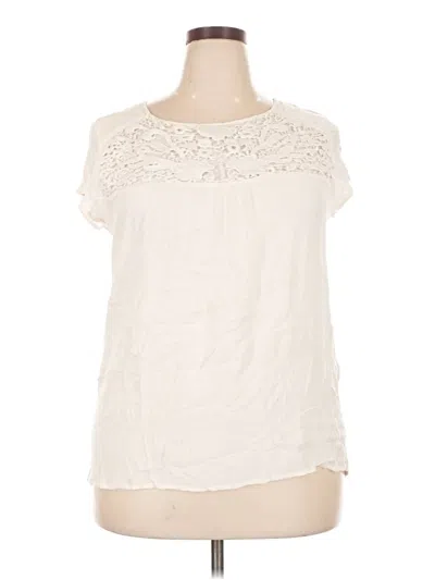 Pre-owned Nicole Miller Short Sleeve Top Ivory Keyhole Neckline Tops