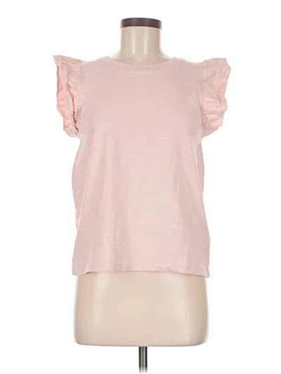 Pre-owned Nicole Miller Short Sleeve Top Pink Ruffles Neckline Tops