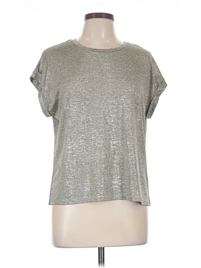 Pre-owned Nicole Miller Short Sleeve Top Silver Metallic Pattern Crew Neck Tops