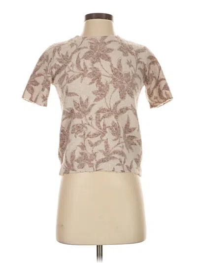 Pre-owned Nicole Miller Short Sleeve Top Tan Mock Neckline Tops In Brown