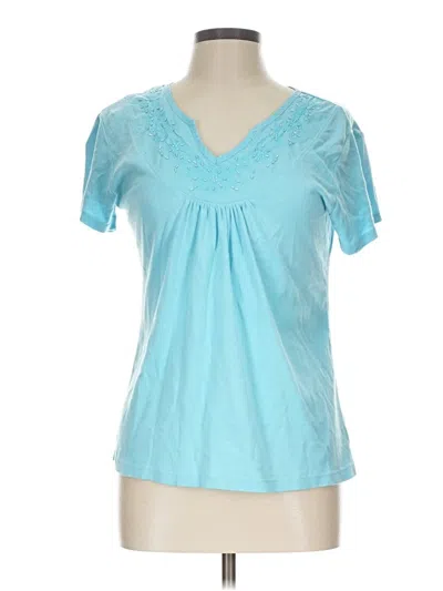 Pre-owned Nicole Miller Short Sleeve Top Teal V-neck Tops