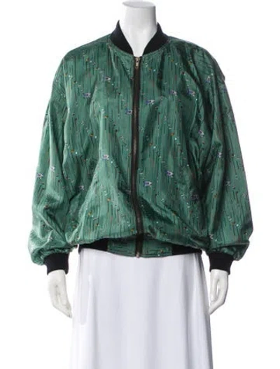 Pre-owned Nicole Miller Silk Bomber Jacket In Green