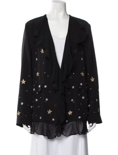 Pre-owned Nicole Miller Silk Graphic Print Jacket W/ Tags In Black