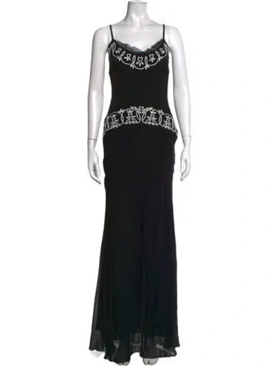 Pre-owned Nicole Miller Silk Long Dress In Black