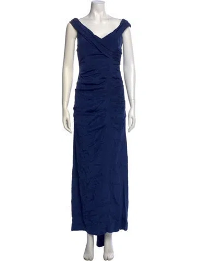 Pre-owned Nicole Miller Silk Long Dress In Blue