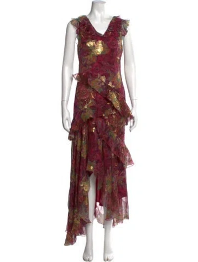 Pre-owned Nicole Miller Silk Long Dress In Multi