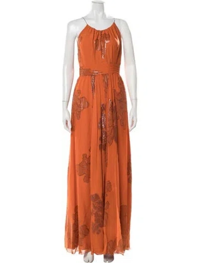 Pre-owned Nicole Miller Silk Long Dress In Orange
