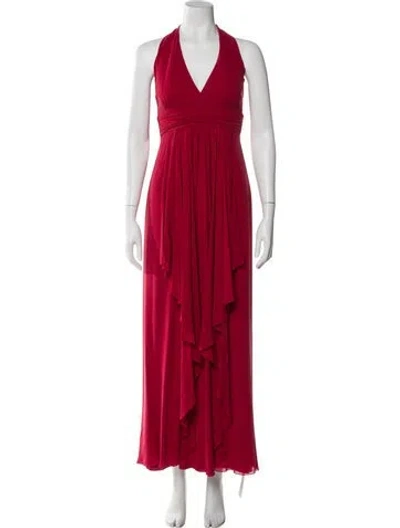 Pre-owned Nicole Miller Silk Long Dress In Red
