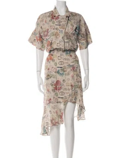 Pre-owned Nicole Miller Silk Midi Length Dress In Neutrals