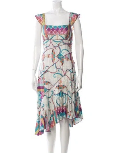 Pre-owned Nicole Miller Silk Midi Length Dress In White