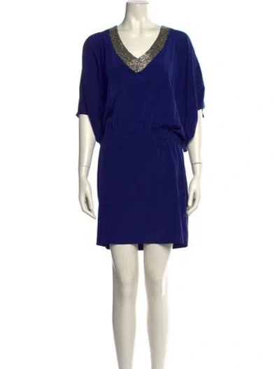 Pre-owned Nicole Miller Silk Mini Dress In Blue