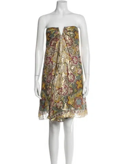 Pre-owned Nicole Miller Silk Mini Dress In Gold/yellow