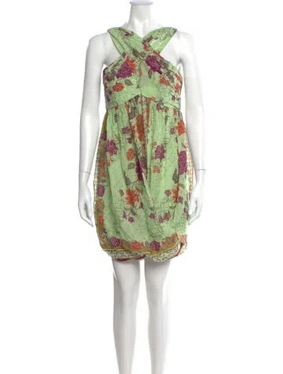 Pre-owned Nicole Miller Silk Mini Dress In Green