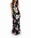 Nicole Miller Silk Plunge Open Back Gown In La Fleur In Multi