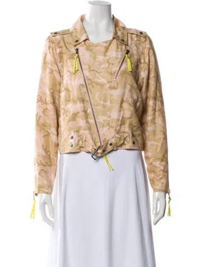 Pre-owned Nicole Miller Silk Printed Biker Jacket In Pink