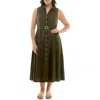 Nicole Miller Sleeveless Belted Linen Shirtdress In Green