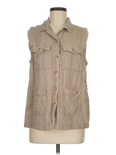 Pre-owned Nicole Miller Sleeveless Button Down Shirt In Tan