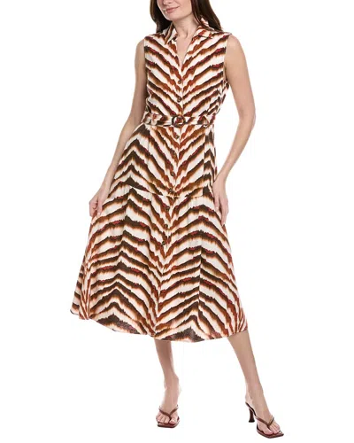 Nicole Miller Sleeveless Linen-blend Midi Dress In Brown