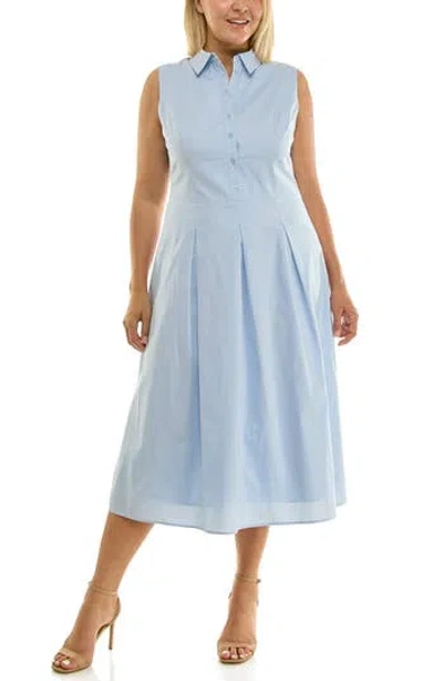 Nicole Miller Sleeveless Poplin Midi Shirtdress In Blue