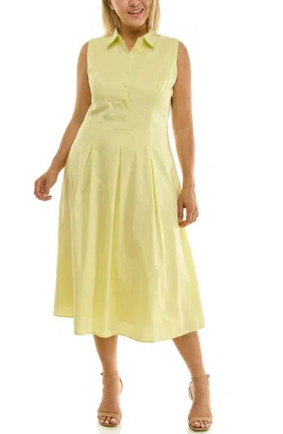 Nicole Miller Sleeveless Poplin Midi Shirtdress In Yellow