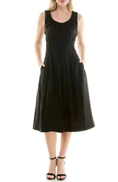 Nicole Miller Smocked Waist Tank Dress In Black
