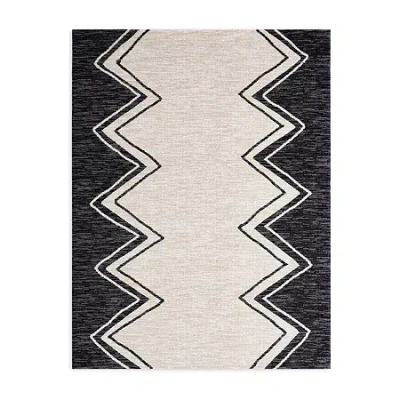 Nicole Miller Sofia Leon Geometric Fade Resistant Washable Outdoor Rectangular Area Rug In Black